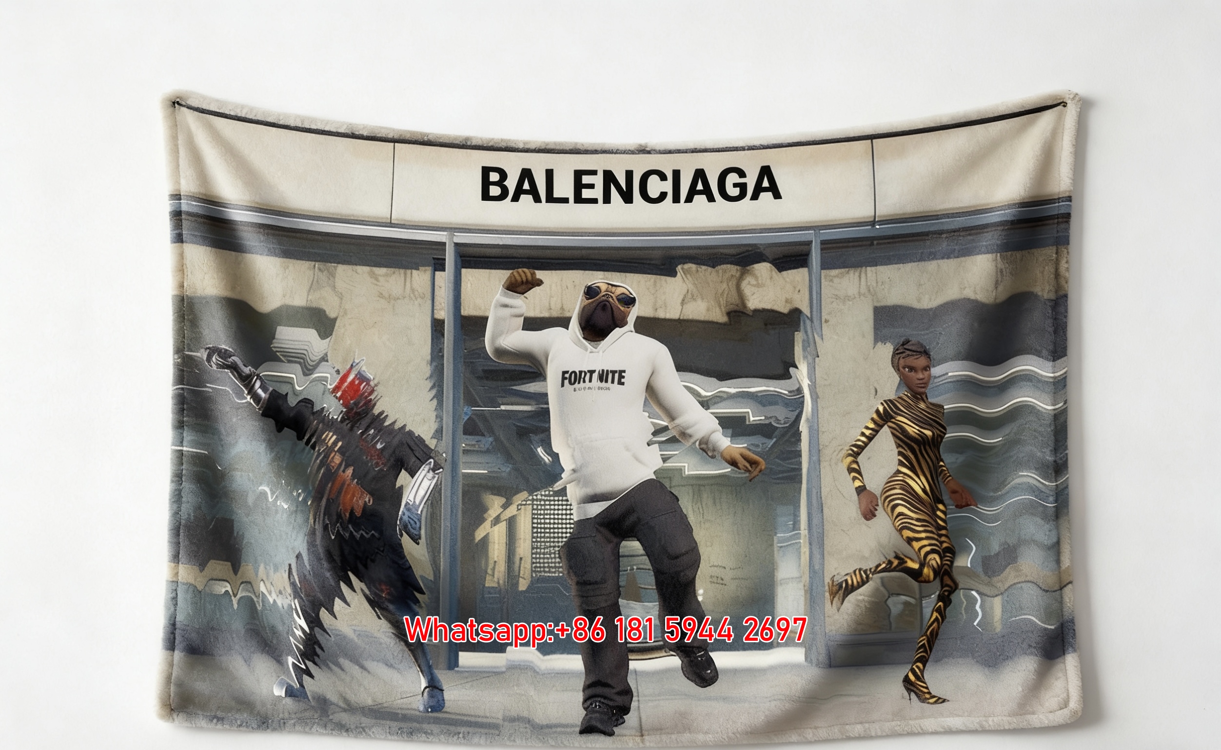 Balenciaga x Fortnite Scene Print Flannel Throw Blanket BA268